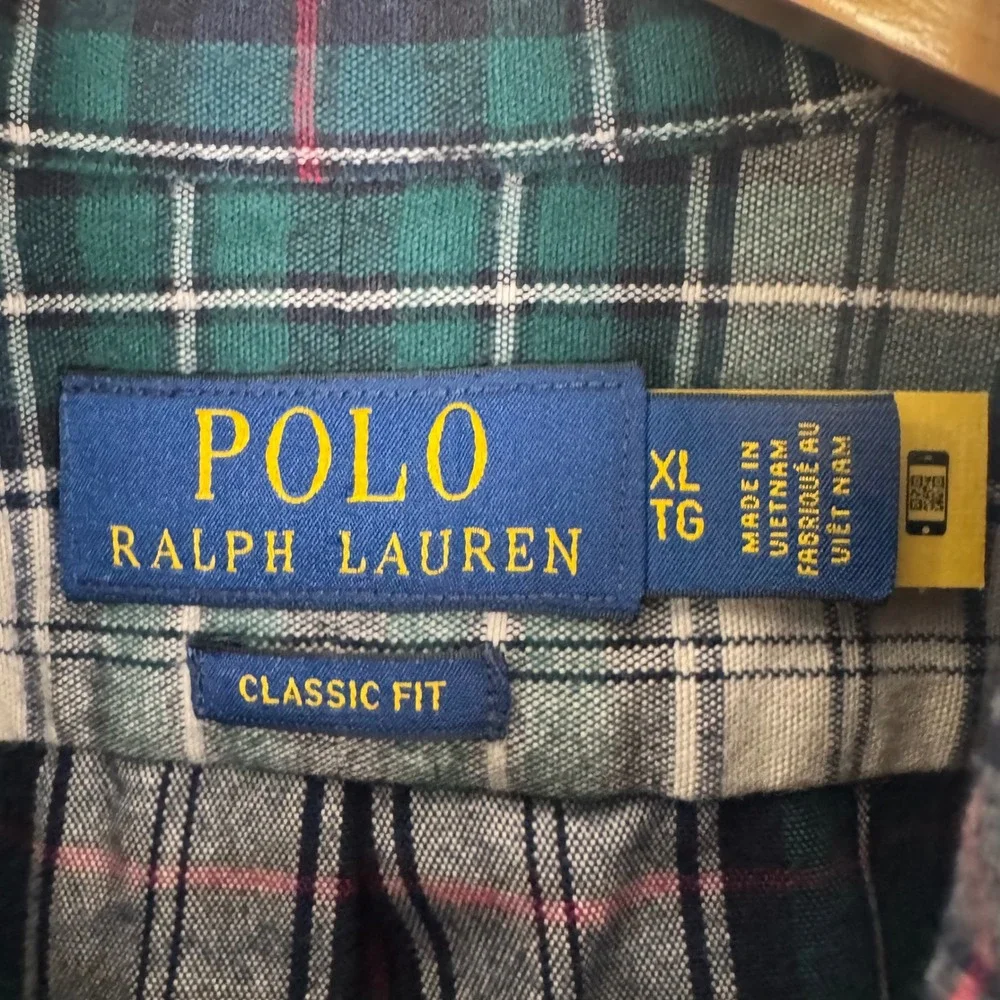 Polo Ralph Lauren Mens XL Classic Fit Plaid Flannel Button Down Shirt Green Navy